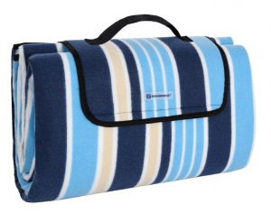 SONGMICS 200 x 200 cm XXL Picknickdecke Fleece wärmeisoliert wasserdicht mit Tragegriff (Blau-weiß gestreift)